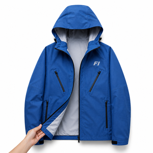 Chaqueta bomber personalizada para hombre con capucha, deportiva, de lona y nailon, con cremallera, reactiva al agua caliente, de secado rápido e impermeable. - Product Image 4