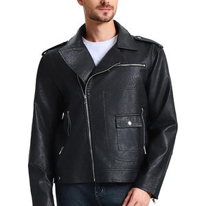 Chaqueta de cuero PU para hombre, informal, de alta calidad y muy vendida, chaqueta de PU ajustada y personalizada para motociclistas - Product Image 5