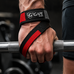 Sangles de levage GAPE SPORTS noires et rouges en polyester et nylon, haute élasticité, antidérapantes, pour la musculation et l'entraînement de force - Product Image 3