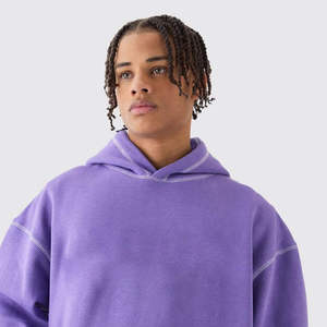 Ensemble de survêtement unisexe violet à capuche, coupe ample, couleur unie, 100 % coton, pour l'automne - Product Image 4