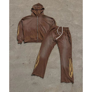 Ensembles personnalisés de survêtements pour hommes avec pantalons de jogging et sweats à capuche, effet délavé à l'acide, sérigraphie et coupe empilée - Product Image 2