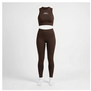 North Approach 2 Piece Yoga Set Solid Brown Print Front Seamless High Waist <b>Leggings</b> <b>Crop</b> Top Women's Sportswear - Product Image 1