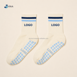 JZVINA Women Anti Slip <b>Pilates</b> <b>Socks</b> Crew Striped Cuff Heart Silicone Bottom Custom Logo For Home Floor Practice - Product Image 6
