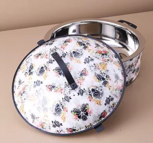 Luxury <b>White</b> Floral Enamel Round Roaster Pan Vintage Porcelain Finish Serving Dish with Lid for Catering & Home Decor - Product Image 1