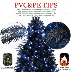 Sapin de Noël artificiel noir pré-éclairé de 2,4 m avec 150 lumières et 666 pointes pour la décoration d'Halloween et des fêtes - Product Image 5