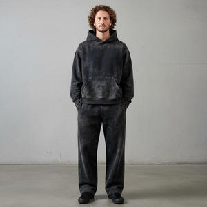 Acid Wash Streetwear Hooded Tracksuit Wholesale Branding Service Including Embroidery Printing Retail Packaging - Product Image 1
