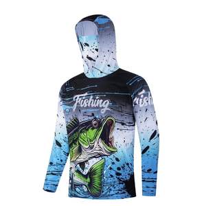 เสื้อฮู้ดดี้ตกปลาแบบกันน้ำ ดีไซน์สั่งทำพิเศษ MOQ ต่ำ พร้อมหน้ากากในตัว ป้องกันแสงแดด UPF 50 ระบายอากาศได้ดี ผลิตจากผ้าสแปนเด็กซ์/โพลีเอสเตอร์ 100% - Product Image 1