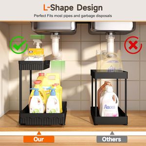 Set di 3 Organizzatori Estraibili a 2 Livelli a Forma di L per Lavello/Armadietto, Nuovo Design per Organizzazione Cucina - Product Image 3