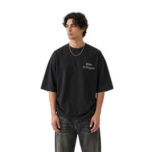 เสื้อยืดผู้ชาย 300 GSM ผ้าฝ้าย 100% สตรีทแวร์ ระบายอากาศดี ทรงหลวมไหล่ตก แขนครึ่งตัว สไตล์ลำลอง - Product Image 6