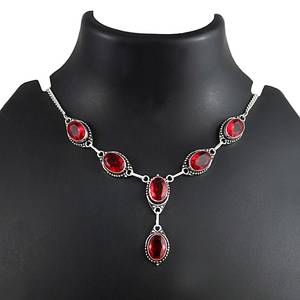 Élégant pendentif fait main en grenat rouge, collier vintage en argent sterling 925 plaqué or, bijoux en pierres précieuses naturelles, tiers - Product Image 5