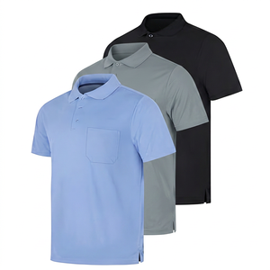Polo de Manga Corta para Hombre, Color Sólido, con Bolsillo, Casual, Tejido Popelín, Corte Regular, Azul Marino, Negro - Product Image 2