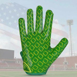 Custom Receiver Gloves Breathable Full Finger <b>Sticky</b> Grip Silicone Palm <b>Hook</b> Loop Team Logo Sports American Football Gloves - Product Image 4