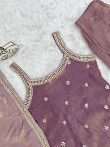 Alibaba Venta al por Mayor de Ropa Étnica India, Elegante Traje de Salwar Kameez Bordado, Conjunto de Kurti de Seda con Dupatta para Mujer, de Secado Rápido - Product Image 5