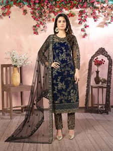 Embroidered Net Semi-Stitched Indian Ladies Wedding Wear Salwar Suit-Ethnic Knee-Length Regular Fit - Product Image 3