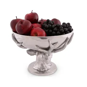 Bol de service en métal en forme de tête de cerf avec design de bois de cerf, finition polie, plat décoratif durable pour les fêtes, style classique - Product Image 1