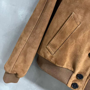 Women <b>Suede</b> Bomber <b>Jacket</b> Button Front Boxy Fit Ribbed Collar Casual Lightweight Outerwear - Product Image 4