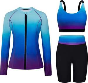 Ensemble de 3 pièces pour femmes, haut de maillot de bain à manches longues, séchage rapide, soutien-gorge de sport, short taille haute, vêtements d'entraînement - Product Image 5