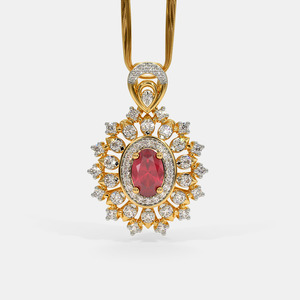 Yellow Gold Oval Ruby Floral Halo Lab Grown Diamond Pendant Necklace - Product Image 1