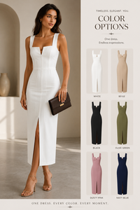 Vestido Midi Moderno Blanco sin Mangas con Cuello Halter y Abertura en V, con Panel de Corsé y Abertura Lateral, Sexy para Fiesta, Noche y Club, para Mujer, Venta al por Mayor, Bodycon, Talla XL - Product Image 5