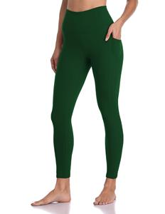 Leggings de Yoga de Cintura Alta hasta el Tobillo con Bolsillos, Color Verde Sólido, Sin Costuras, Elásticos, Pantalones para Mujer - Product Image 3