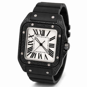 Reloj Cuadrado de Moissanita Negra de Alta Calidad Personalizado, Esfera Blanca con Números Romanos, Caja de Acero Inoxidable, Correa de Silicona, Reloj de Cuarzo Unisex de Lujo - Product Image 6