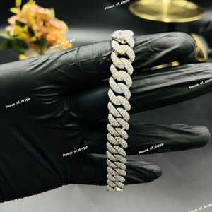 Bracelet cubain en argent sterling 925 avec diamants moissanite pour homme et femme, avec fermoirs à boîte, bracelet à porter tous les jours - Product Image 1