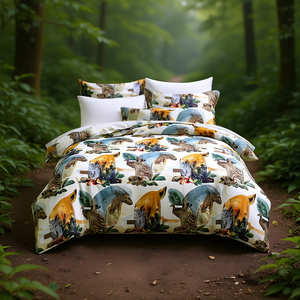 4-Piece <b>Set</b> 1+2 PLW+1 150 GSM 400 TC Bedding for King Size 108x108 Inch Quality Silk <b>Comforter</b> 3D Printed Animal for Hotel Home - Product Image 3