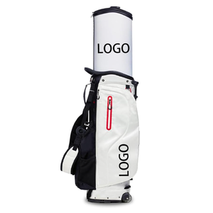 Sac de golf professionnel blanc et noir avec fermetures éclair thermosoudées et béquille de stabilité automatique - Product Image 3