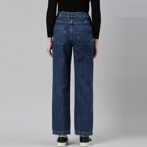 Jean en denim bleu taille mi-haute à jambe large pour femme Muzamin Apparel – Coupe décontractée, longueur complète, respirant, séchage rapide, style vintage - Product Image 2