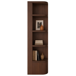 Japandi Curved Corner Teak <b>Wood</b> <b>Bookcase</b> Minimalist Open Display Shelf - Product Image 1