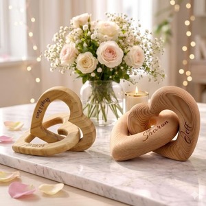 Figura Decorativa de Pareja en Madera Tallada a Mano, Estilo Art Deco, Escultura Romántica Abstracta para el Hogar, Regalo - Product Image 1