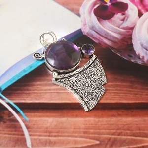 Pendentif en améthyste naturelle, argent sterling 925, bijoux en pierres précieuses faits à la main pour femmes, style vintage, cadeau - Product Image 4