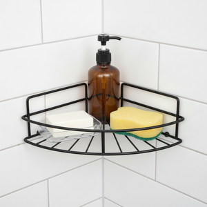 Estante Esquinero Adhesivo de Metal Negro de un Solo Nivel para Baño, Ducha, Cocina, Almacenamiento, Venta al por Mayor OEM Pequeño - Product Image 3