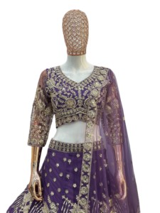 Purple Embroidered Butterfly <b>Net</b> Semi-Stitched Lehenga Choli with Dupatta Floral Design Traditional Indian Wedding Wear Women's - Product Image 5