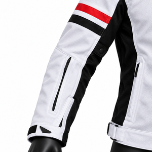 Chaqueta de Motociclista Blanca Personalizada para Hombre, Estilo Cuero Transpirable, Cierre de Cremallera Frontal, Cuello Ajustable, Otoño, Corte Regular - Product Image 4