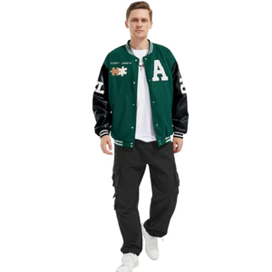 Blouson universitaire 2026 Design pour lycée, avec broderie personnalisée des initiales, col tricoté, style preppy, manteau bomber, manteau patchwork - Product Image 2