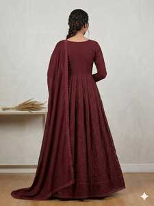 <b>Women</b> Traditional Maroon GEORGETTE Salwar Kameez Floor-Length REGULAR Fit Wedding Ethnic Wear India Pakistan Style - Product Image 2