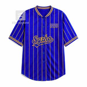 T-shirt personnalisé de la sororité Sigma Gamma Rho, manches courtes, logo sur le devant, rayé bleu et or, pour femme, vêtements grecs. - Product Image 1