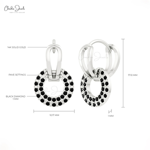Boucles d'oreilles créoles tendance en or blanc 14 carats avec diamants noirs, double maillon, coupe ronde 1 mm – Fournisseur de bijoux en gros - Product Image 3