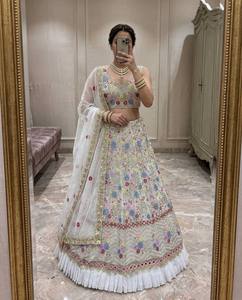 White Traditional Floral Embroidered Lehenga Choli <b>Net</b> <b>Dupatta</b> Heavy Wedding Diwali Party Bridal Outfit Women - Product Image 5