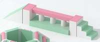 Aire de jeux intérieure en plastique verte et rose avec marches circulaires, zone de jeu 500x500, capacité 100-500 kg, pour usage commercial en parc d'attractions