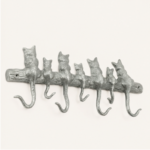 Vintage Cast <b>Iron</b> Cat Wall Hooks Decorative <b>7</b>-Hook Cat Tail Key Holder And Coat Rack for Entryway Mudroom Or Kitchen Low Price - Product Image 1