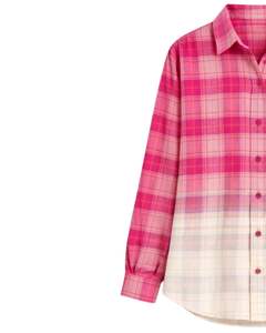 เสื้อเชิ้ตผ้าสักหลาดลายสก็อตสีชมพูไล่เฉดสำหรับผู้หญิง ผลิตตามสั่ง แขนยาว ติดกระดุม ลำลอง ผ้าคอตตอนผสม เหมาะสำหรับฤดูใบไม้ร่วงและฤดูหนาว - Product Image 3