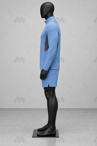 Conjunto Deportivo para Hombre, Camiseta de Manga Larga con Cierre de Media Cremallera y Pantalones Cortos, Color Azul Claro, Secado Rápido, Transpirable, Absorbe el Sudor, para Verano - Product Image 3