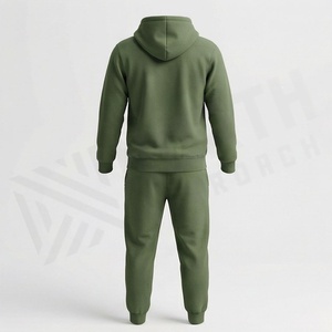 Conjunto Deportivo para Hombre, Color Verde Oliva, Sudadera con Capucha y Cremallera Completa, Pantalones de Algodón, Estilo Casual para Otoño - Product Image 2