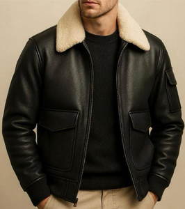 Chaqueta Bomber de Moda Vintage para Hombre, de Cuero Genuino, con Cuello Alto, Logotipo Frontal, Calefactable, Transpirable y de Secado Rápido, para Invierno - Product Image 4