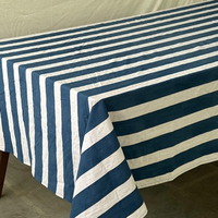 Nappe de table à rayures bleues et blanches de style nautique, nappe de table indienne imprimée à la main, nappe de table rayée en coton pour mariage