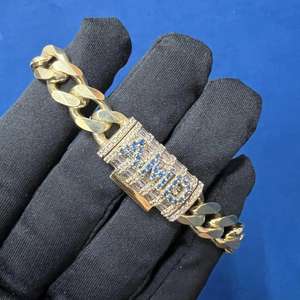 Bracelet en Moissanite VVS de qualité supérieure 15 mm, style hip-hop, avec diamants ronds et baguettes, bracelet cubain en provenance d'Inde - Product Image 4