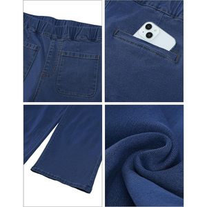 2025 femmes à la mode taille haute recadrée jean jambe large Denim pantalon avec pull-on extensible Baggy poches plaquées conception respirante - Product Image 1