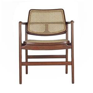 เก้าอี้ไม้สักแท้ทำมือพร้อมที่นั่งหวายธรรมชาติและที่วางแขนแกะสลัก เฟอร์นิเจอร์รับประทานอาหารสไตล์ร่วมสมัย - Product Image 3